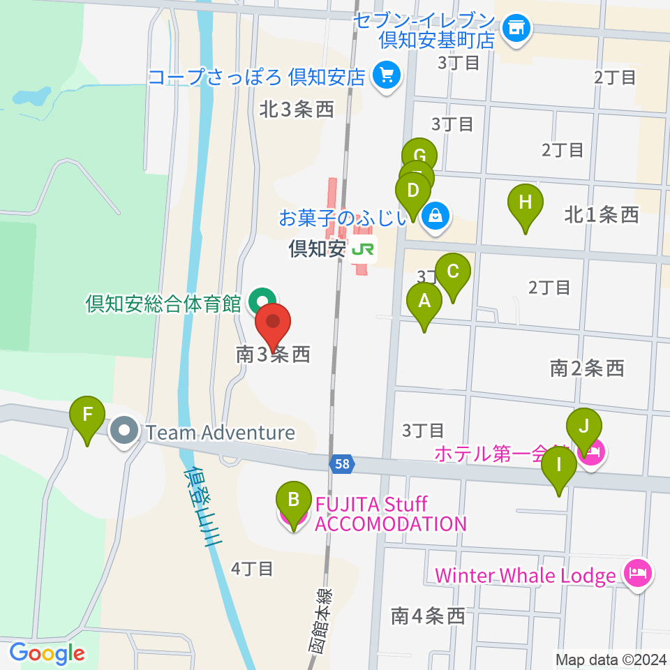 倶知安総合体育館周辺のホテル一覧地図