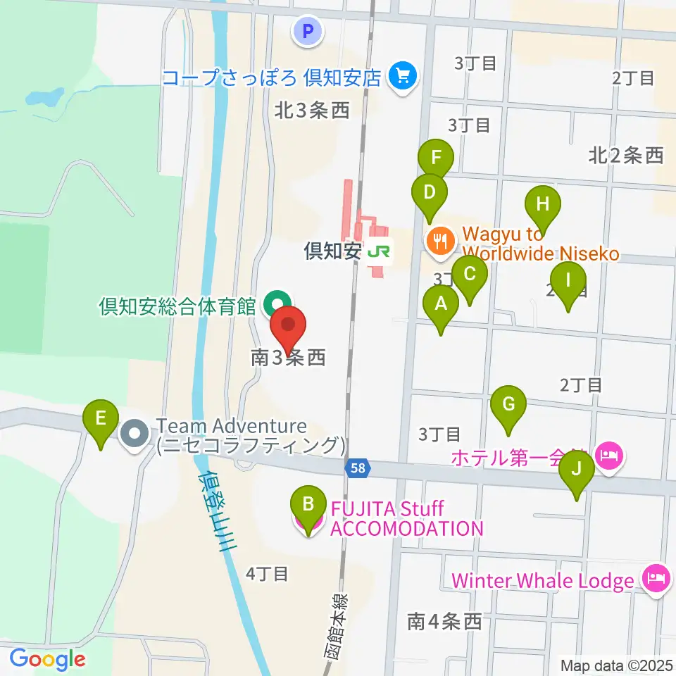 倶知安総合体育館周辺のホテル一覧地図