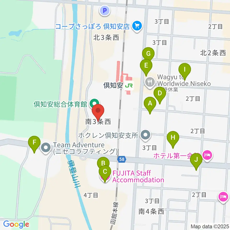 倶知安総合体育館周辺のホテル一覧地図