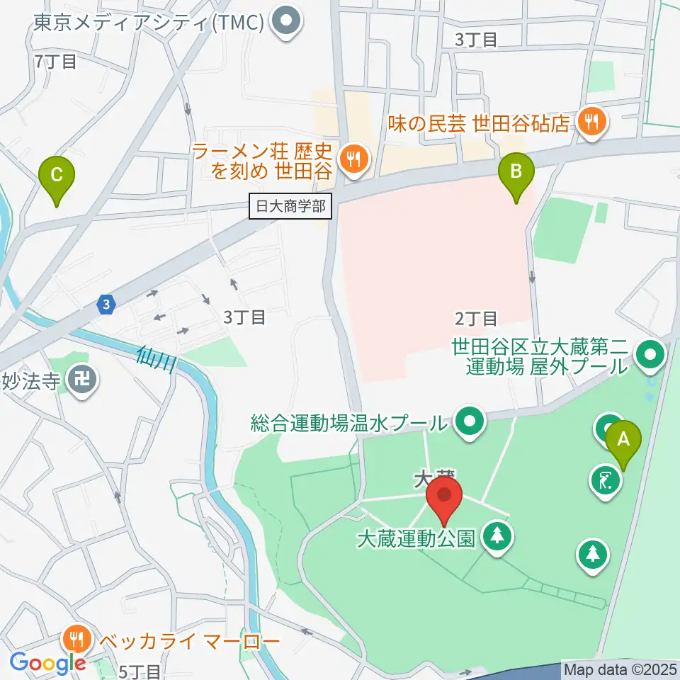 世田谷区立総合運動場体育館周辺のホテル一覧地図