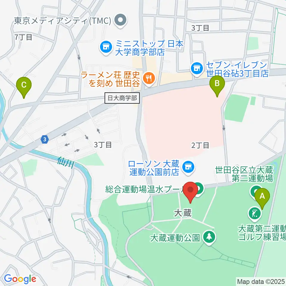 世田谷区立総合運動場温水プール周辺のホテル一覧地図