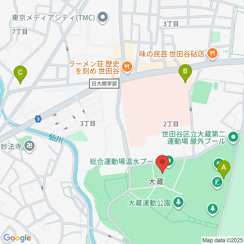 世田谷区立総合運動場温水プール周辺のホテル一覧地図