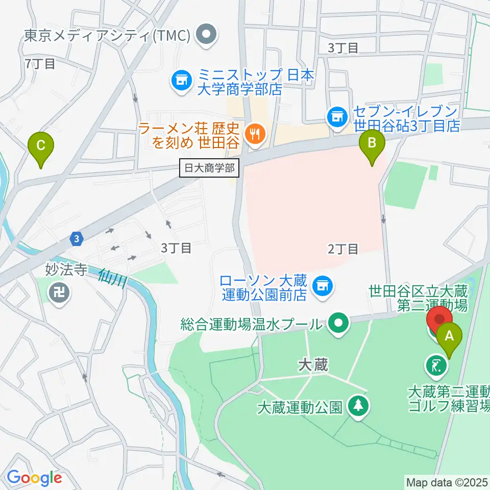 大蔵第二運動場体育館周辺のホテル一覧地図