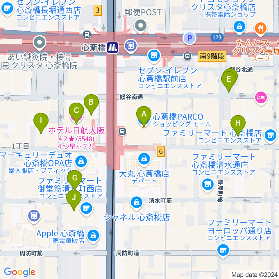 心斎橋パルコSPACE14周辺のホテル一覧地図