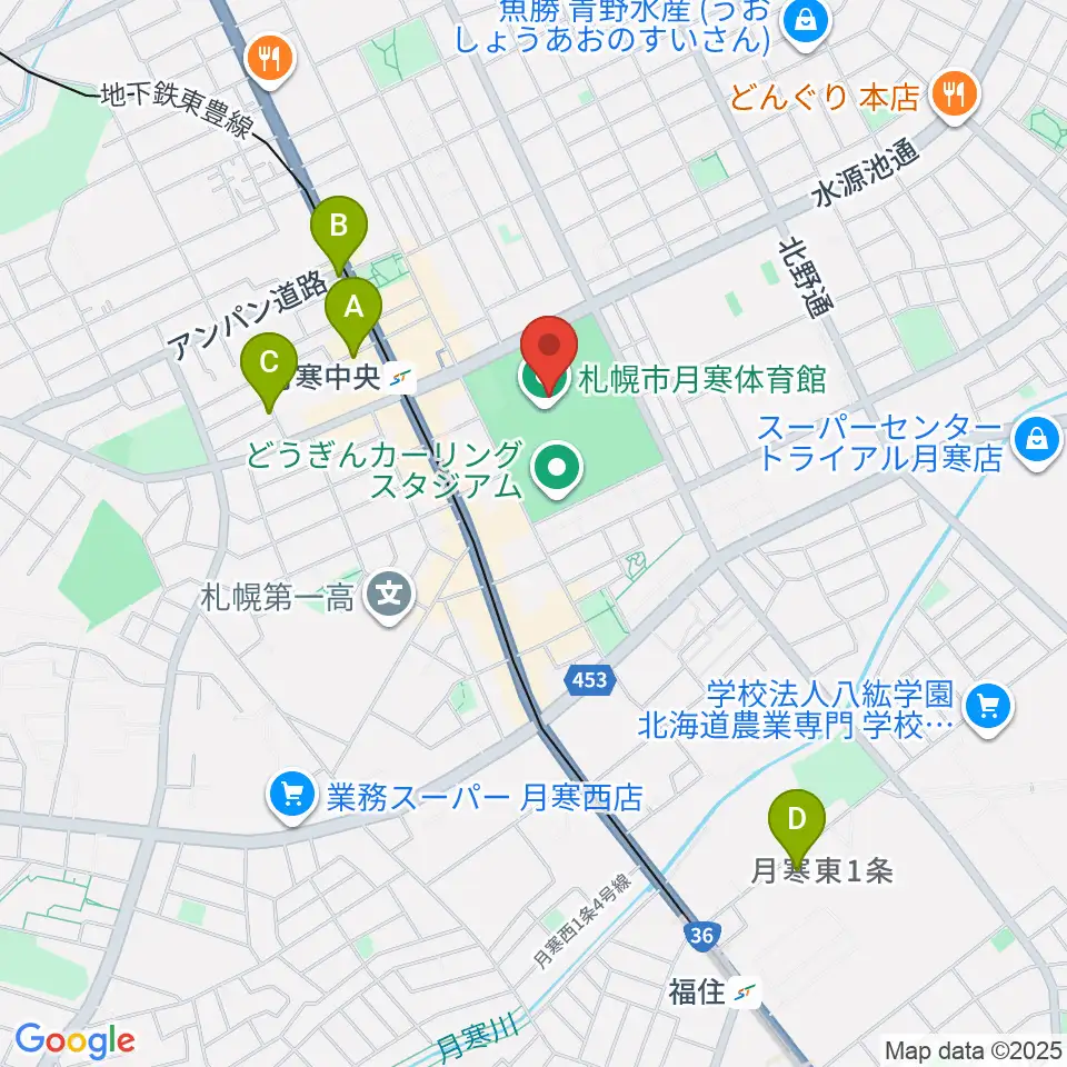 月寒屋外競技場周辺のホテル一覧地図