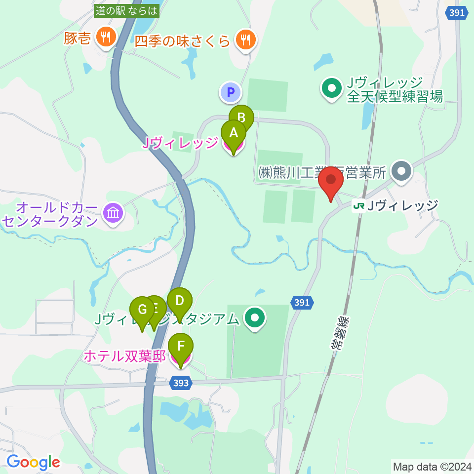 Jヴィレッジ周辺のホテル一覧地図