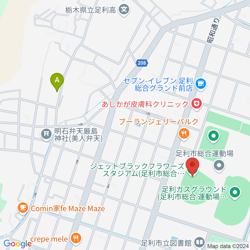 ジェットブラックフラワーズスタジアム周辺のホテル一覧地図