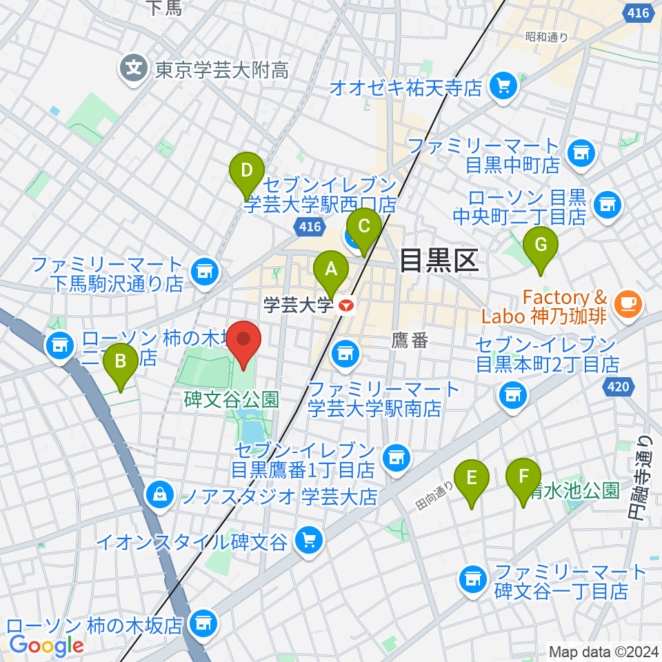 碑文谷体育館周辺のホテル一覧地図