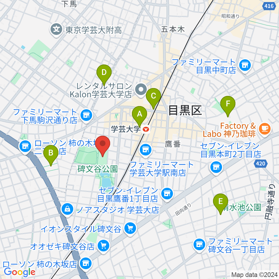 碑文谷体育館周辺のホテル一覧地図