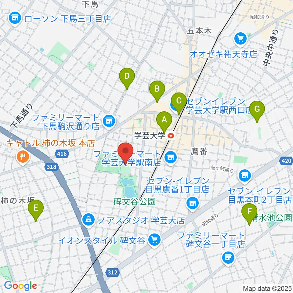碑文谷体育館周辺のホテル一覧地図