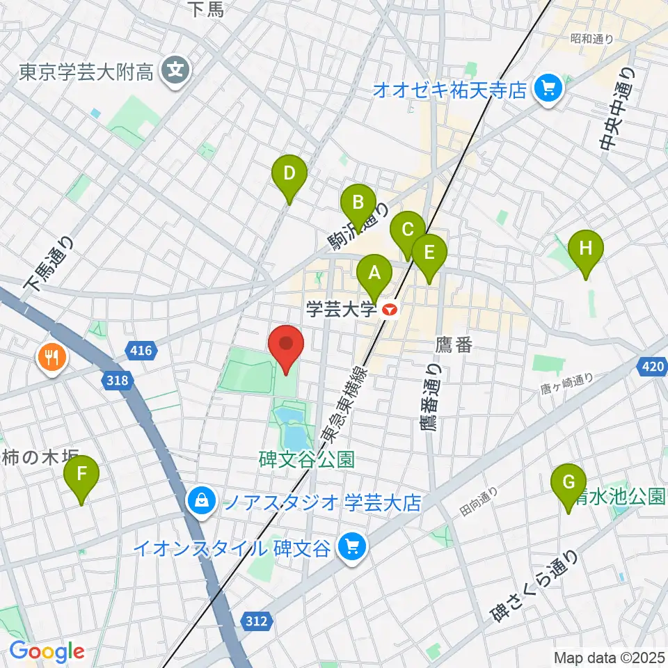 碑文谷体育館周辺のホテル一覧地図