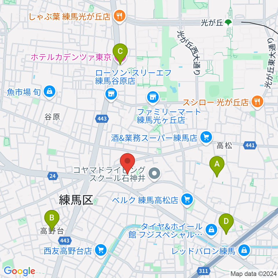 練馬区立総合体育館周辺のホテル一覧地図