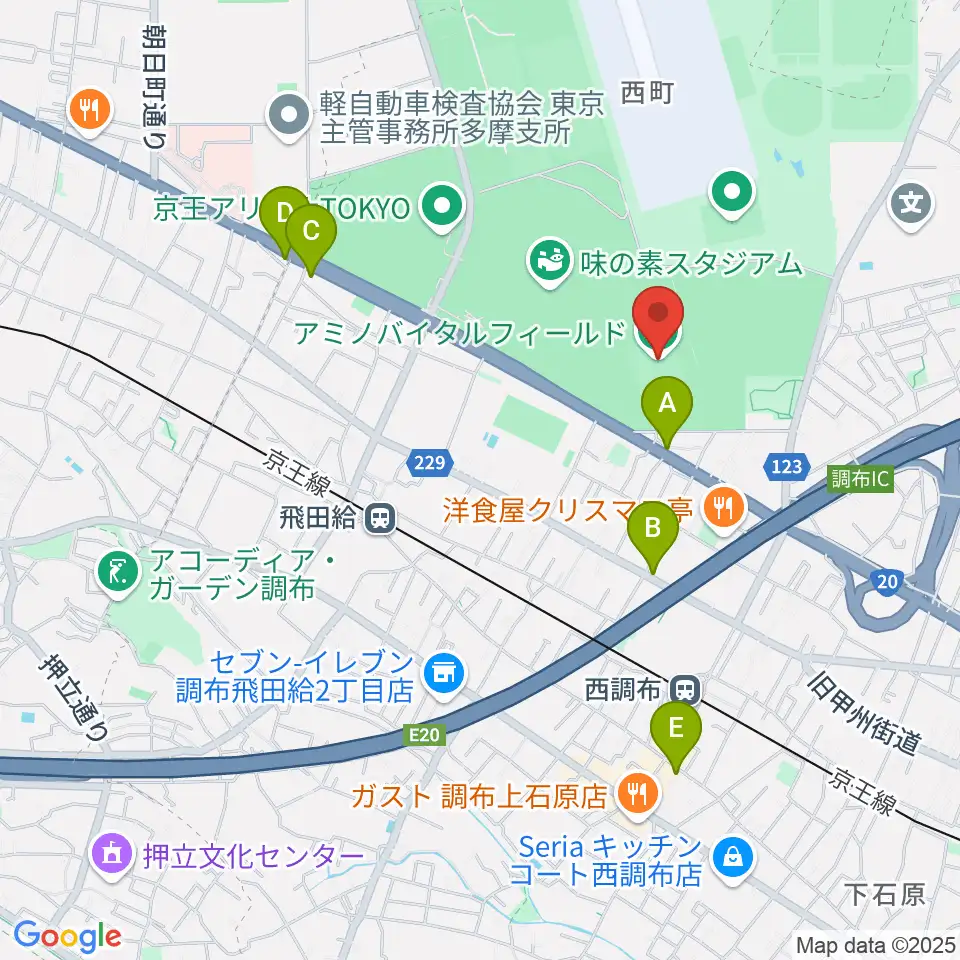 アミノバイタルフィールド周辺のホテル一覧地図