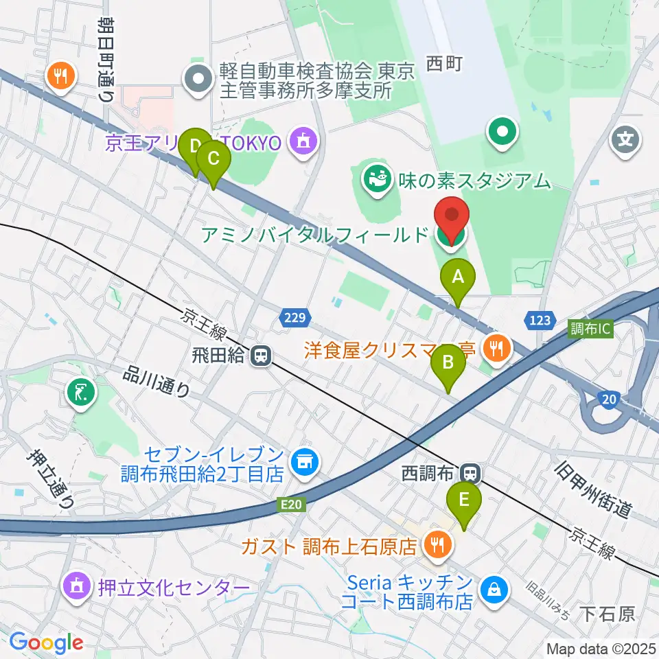アミノバイタルフィールド周辺のホテル一覧地図