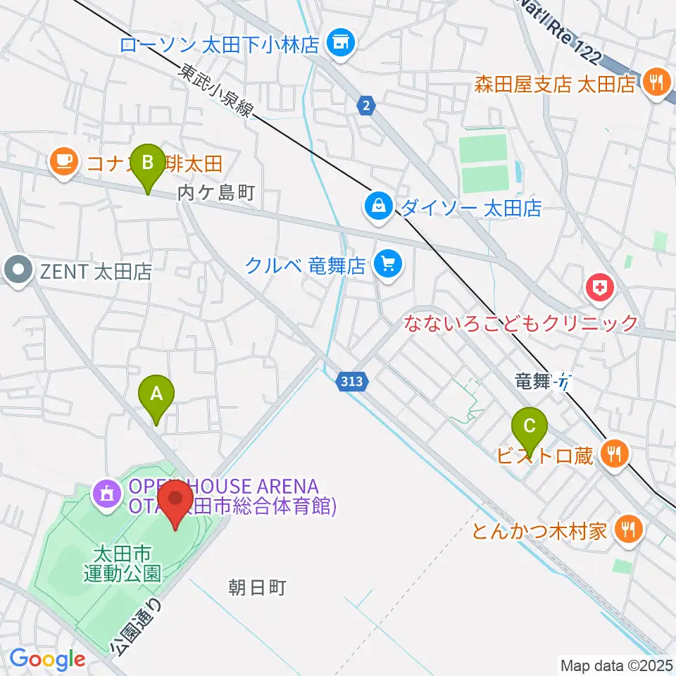 太田市運動公園陸上競技場周辺のホテル一覧地図