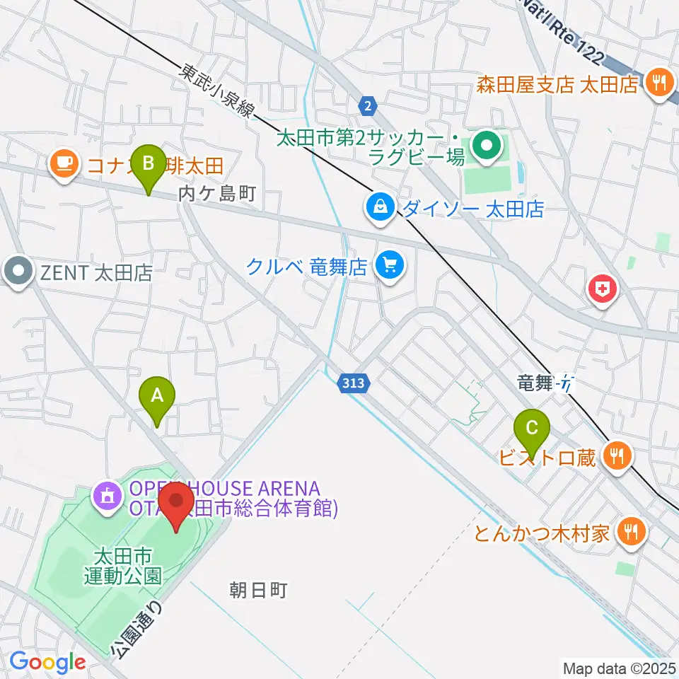 太田市運動公園陸上競技場周辺のホテル一覧地図