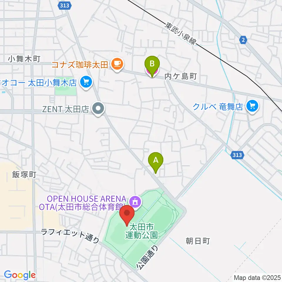 太田市運動公園野球場周辺のホテル一覧地図