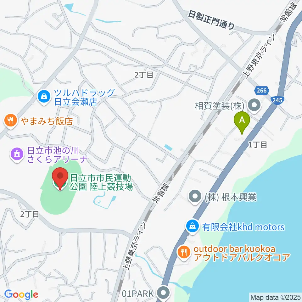 日立市民運動公園陸上競技場周辺のホテル一覧地図
