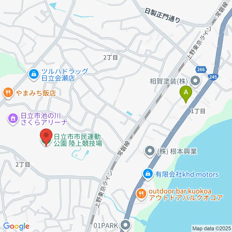 日立市民運動公園陸上競技場周辺のホテル一覧地図