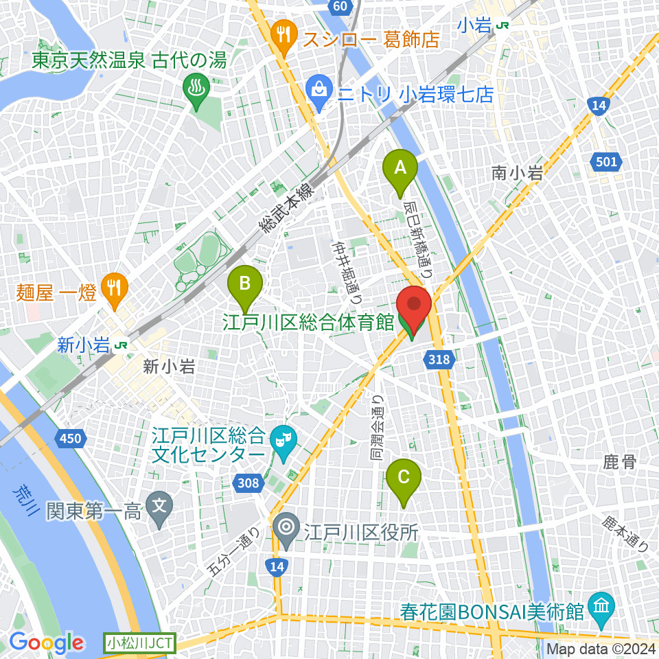 江戸川区総合体育館周辺のホテル一覧地図