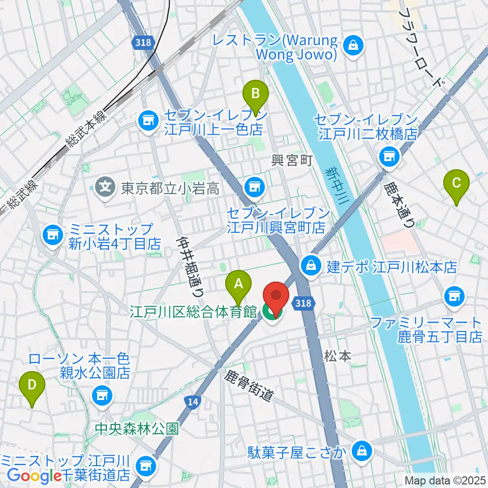 江戸川区総合体育館周辺のホテル一覧地図