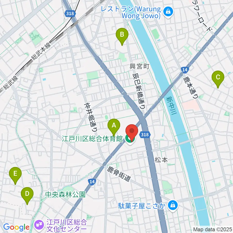 江戸川区総合体育館周辺のホテル一覧地図