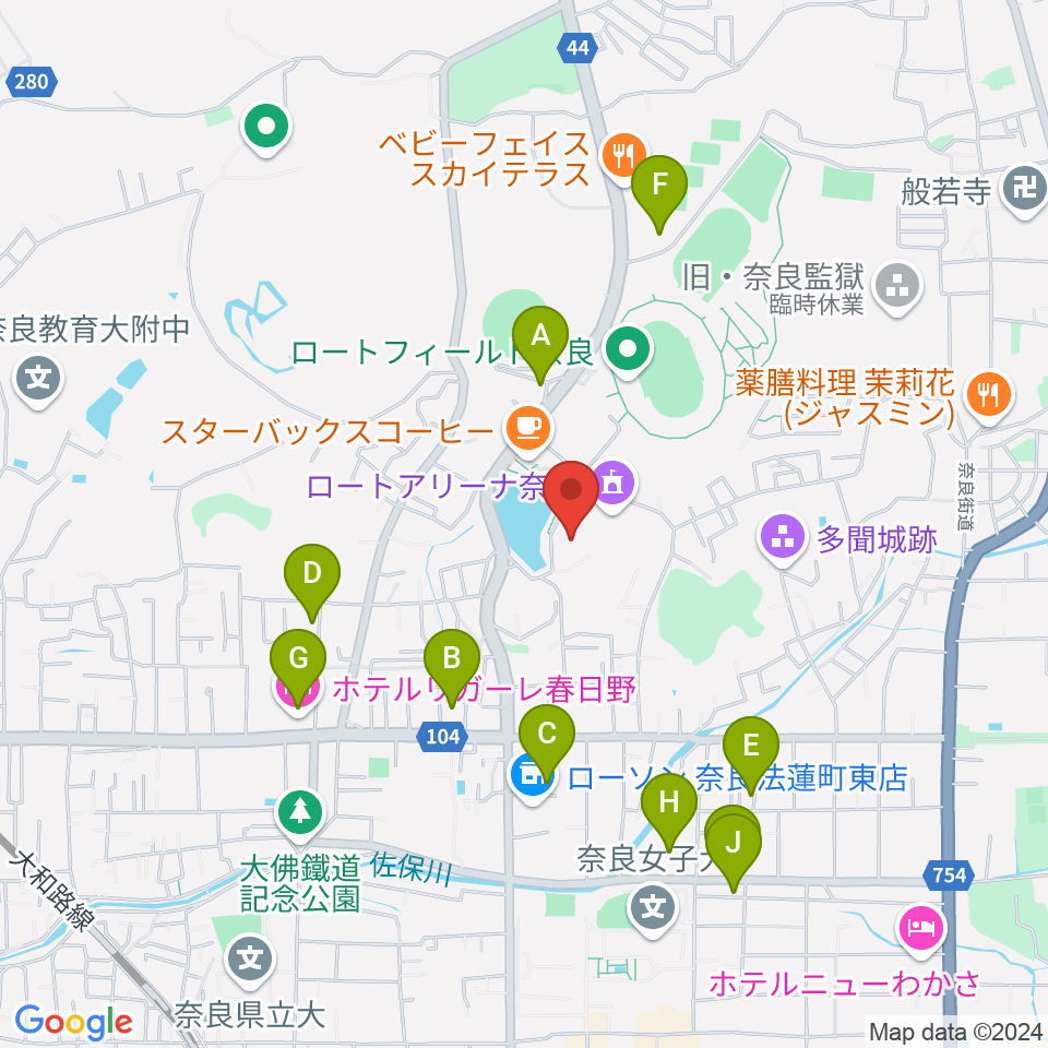 ロート奈良武道場周辺のホテル一覧地図