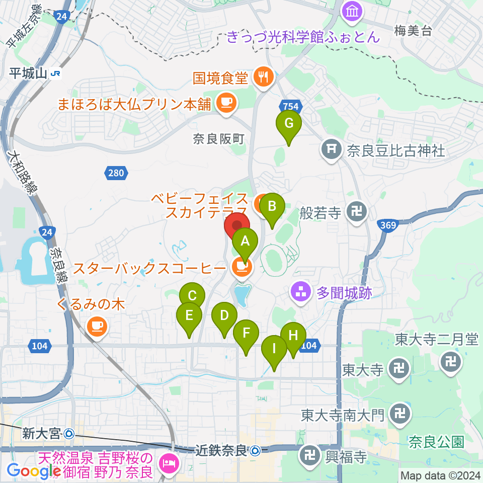 ロートスタジアム奈良周辺のホテル一覧地図