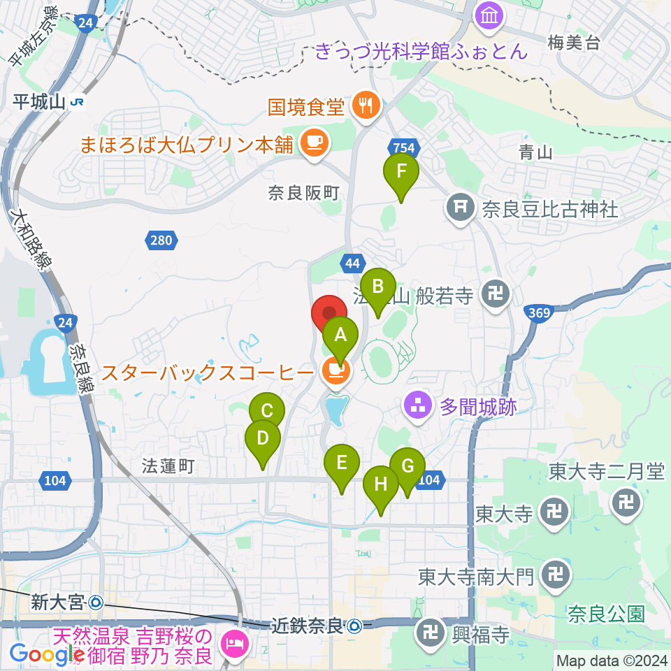 ロートスタジアム奈良周辺のホテル一覧地図