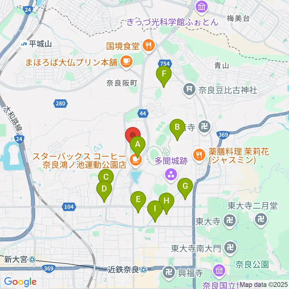 ロートスタジアム奈良周辺のホテル一覧地図