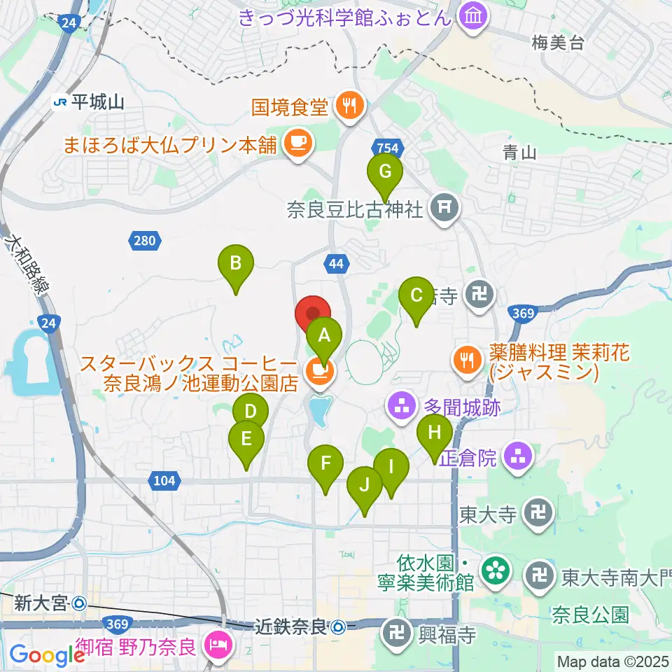 ロートスタジアム奈良周辺のホテル一覧地図