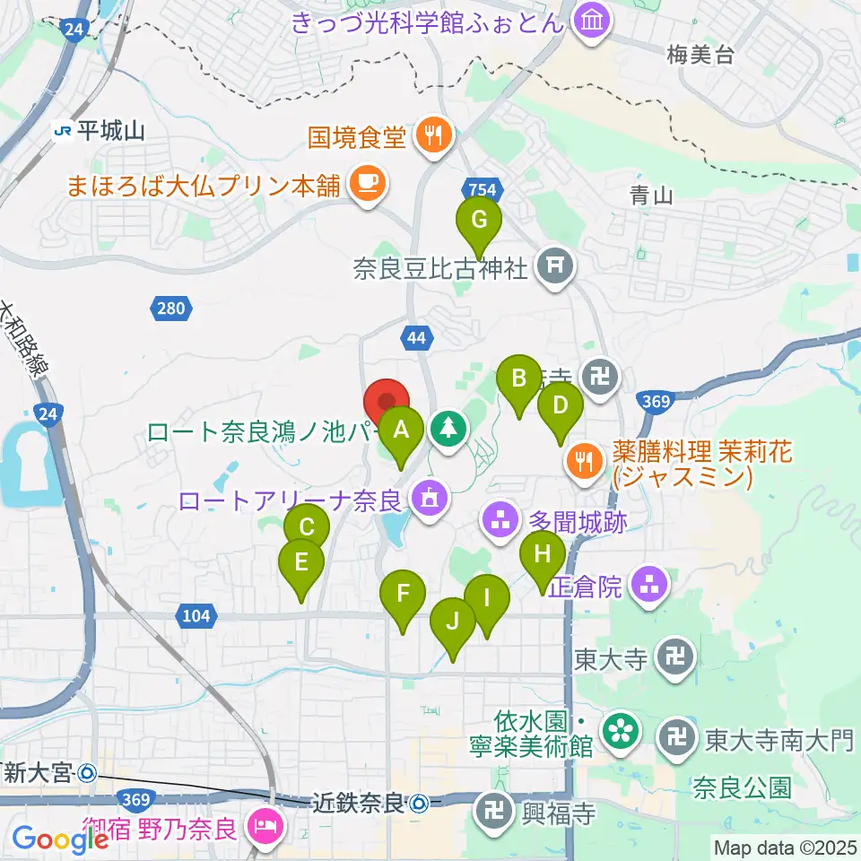 ロートスタジアム奈良周辺のホテル一覧地図