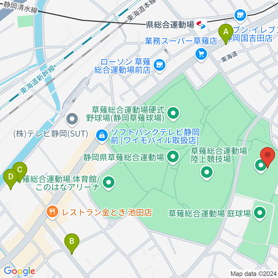 草薙総合運動場球技場周辺のホテル一覧地図