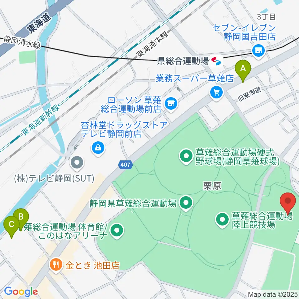草薙総合運動場球技場周辺のホテル一覧地図
