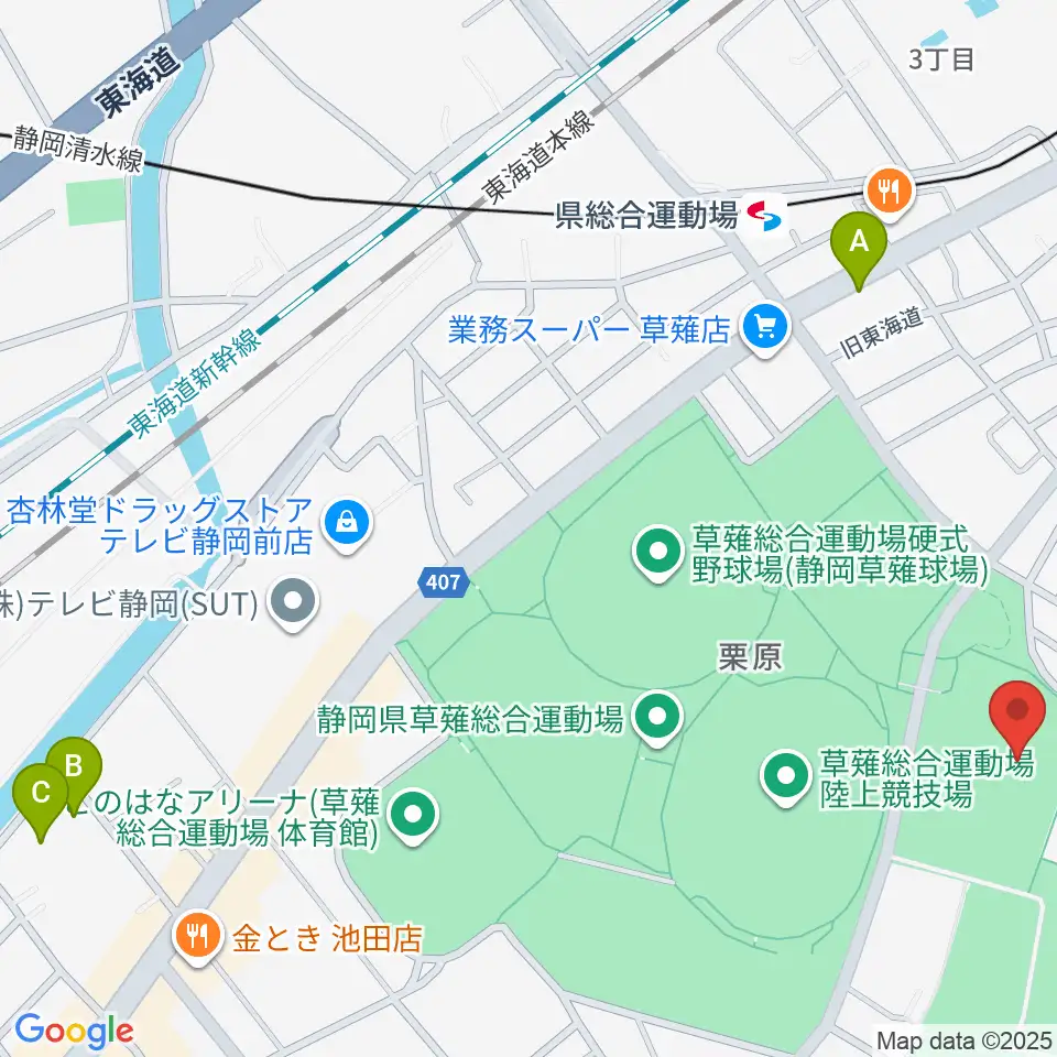 草薙総合運動場球技場周辺のホテル一覧地図