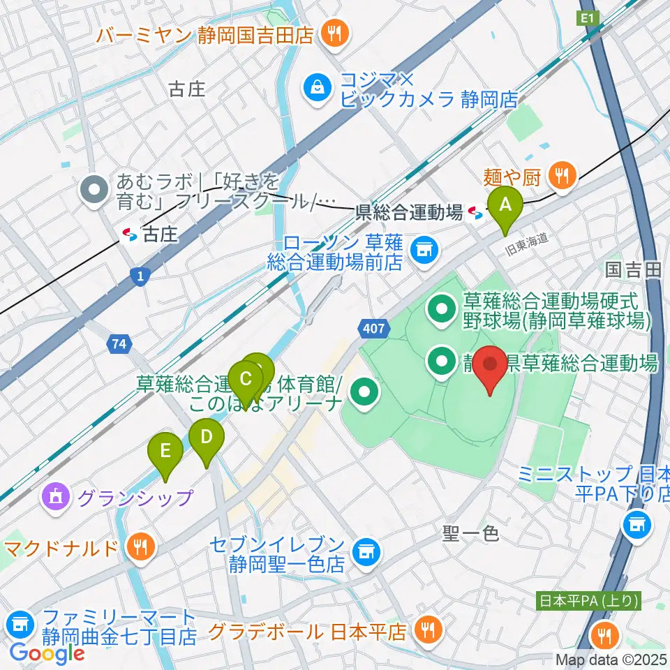 草薙総合運動場陸上競技場周辺のホテル一覧地図