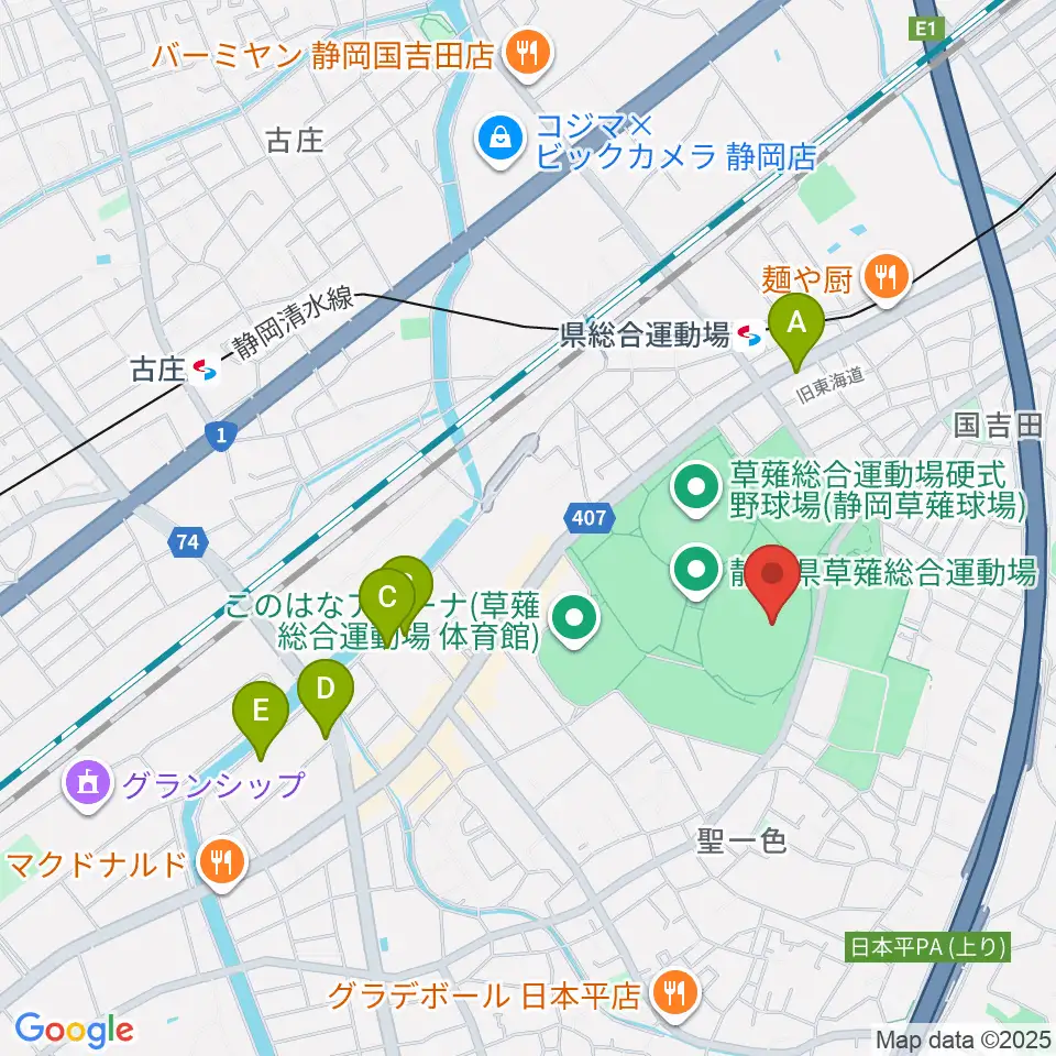 草薙総合運動場陸上競技場周辺のホテル一覧地図