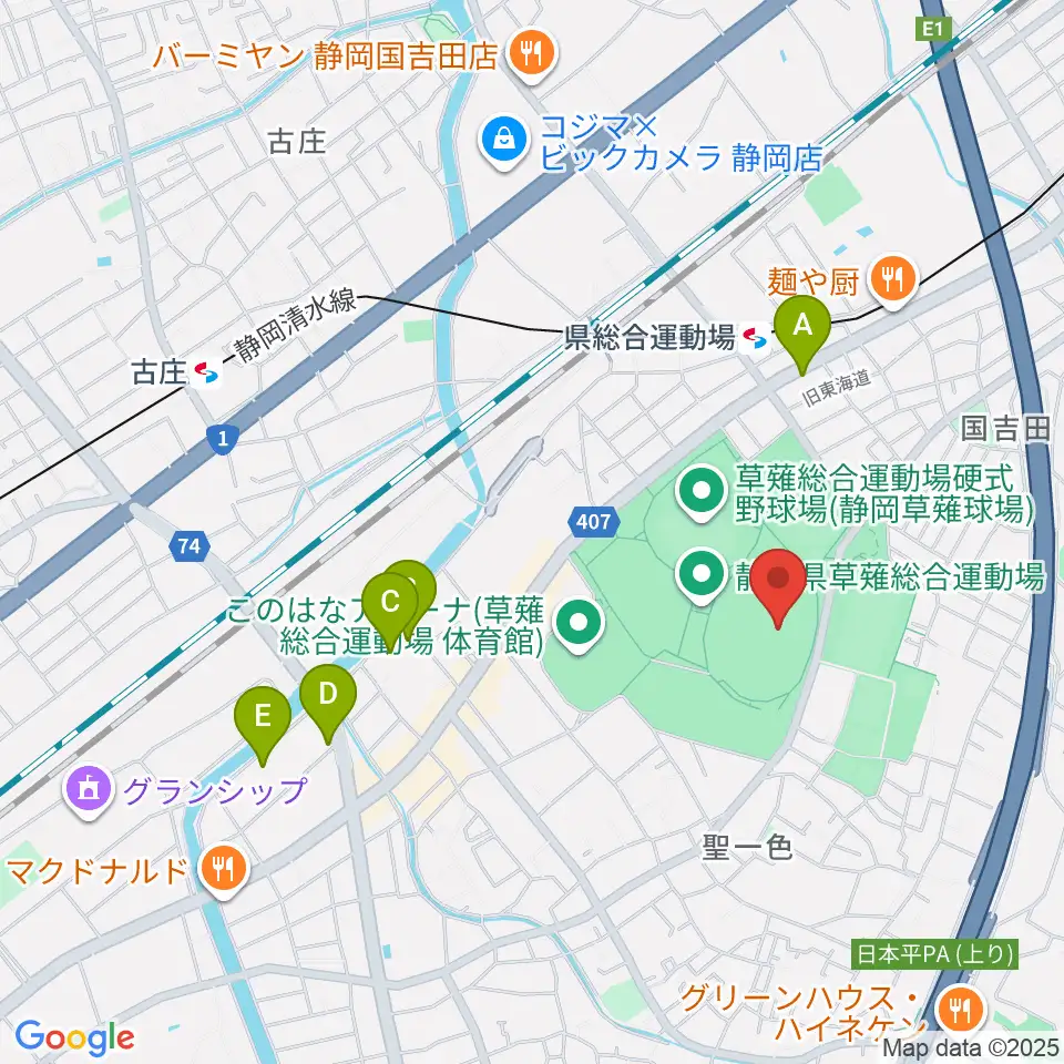 草薙総合運動場陸上競技場周辺のホテル一覧地図
