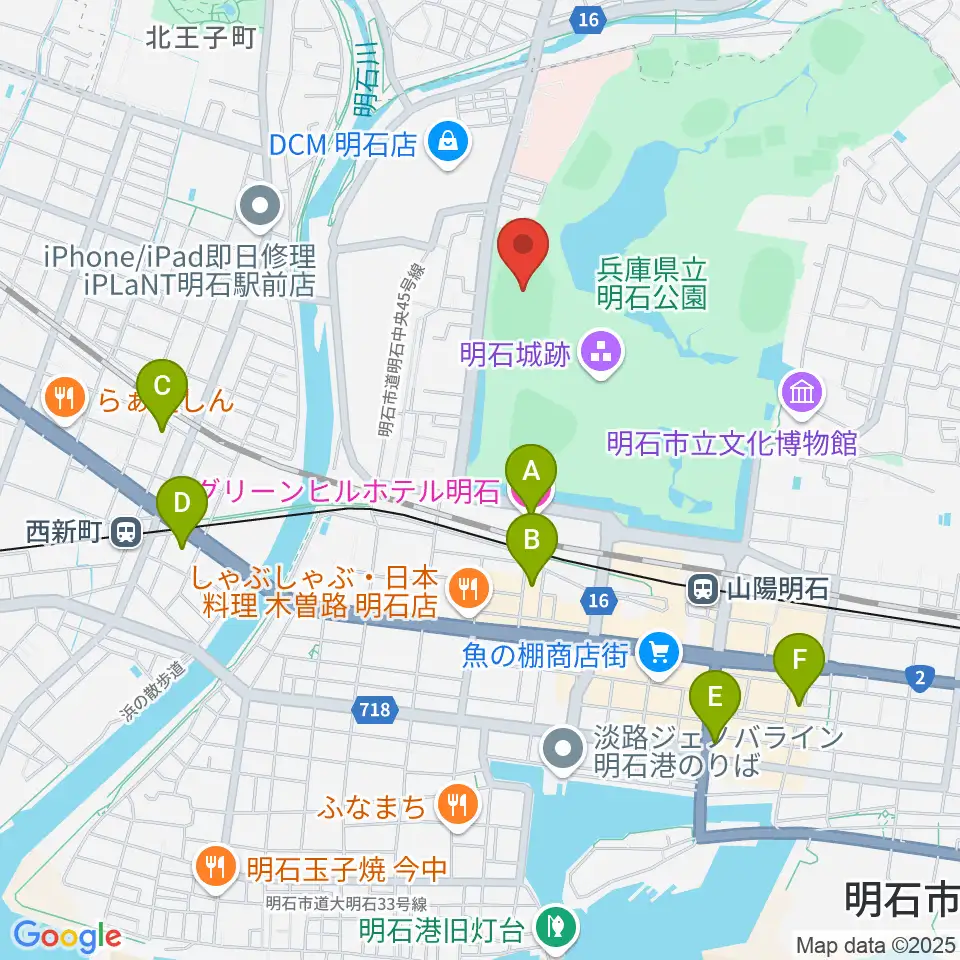 きしろスタジアム 明石公園陸上競技場周辺のホテル一覧地図
