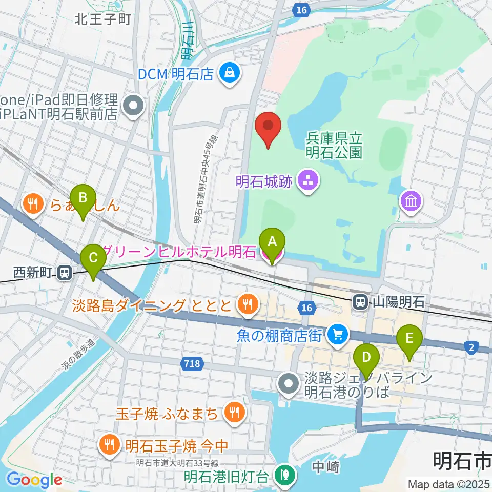 きしろスタジアム 明石公園陸上競技場周辺のホテル一覧地図