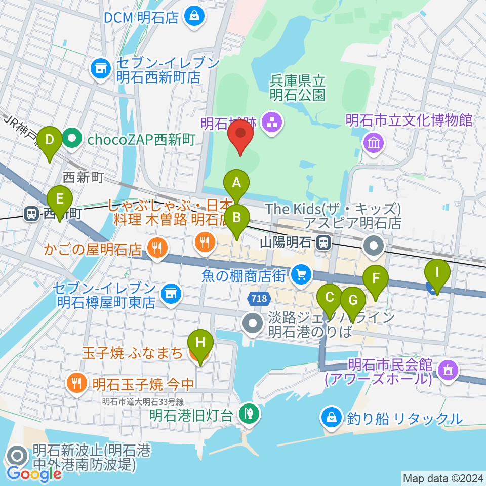 明石トーカロ球場周辺のホテル一覧地図