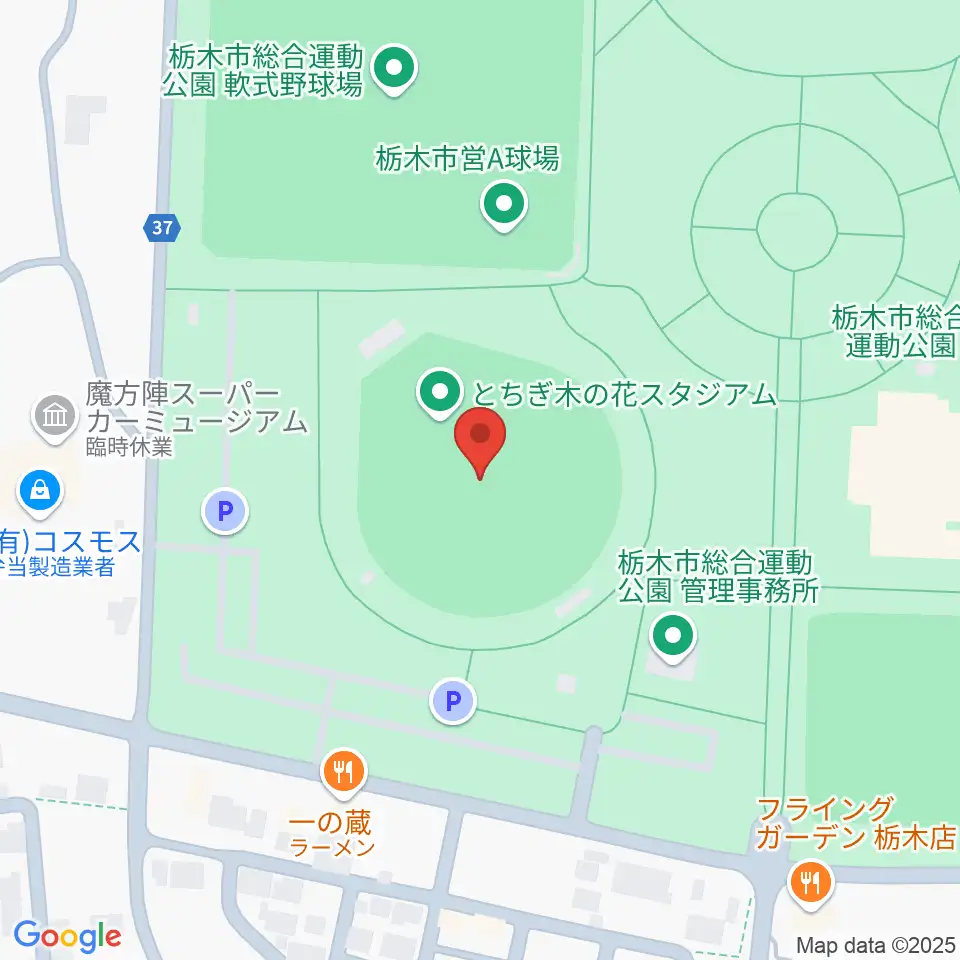とちぎ木の花スタジアム周辺のホテル一覧地図