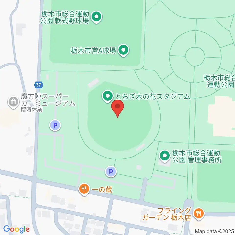 とちぎ木の花スタジアム周辺のホテル一覧地図