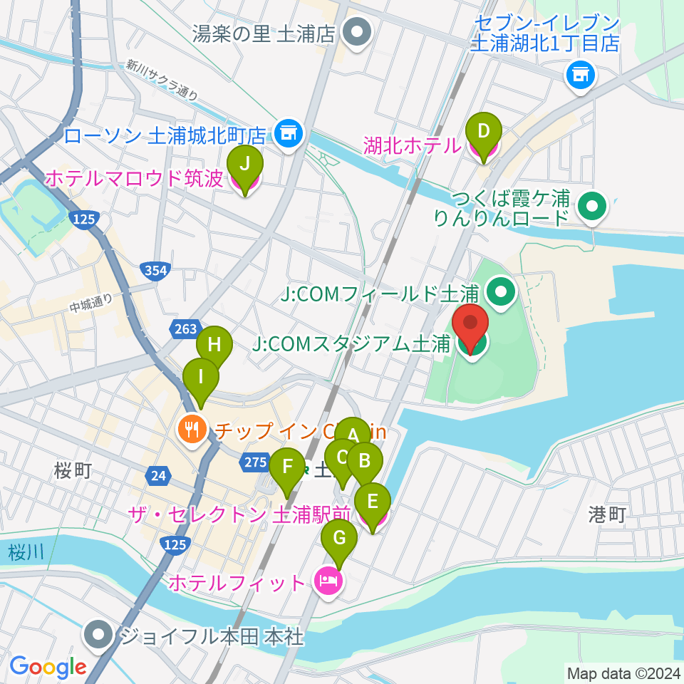 J:COMスタジアム土浦周辺のホテル一覧地図