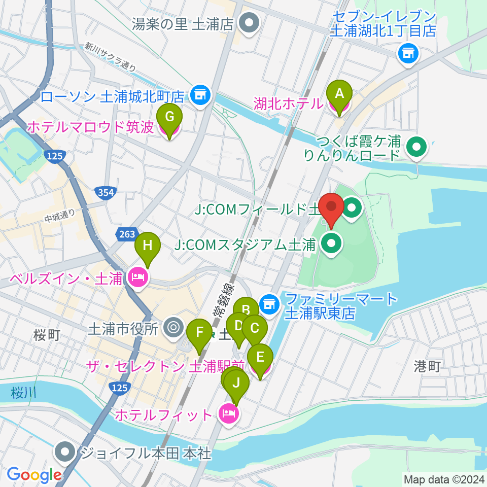 J:COMフィールド土浦周辺のホテル一覧地図