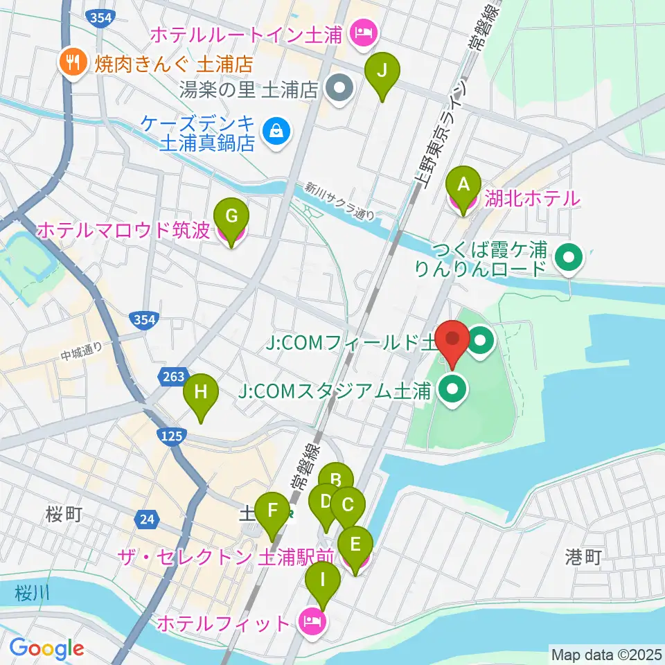 J:COMフィールド土浦周辺のホテル一覧地図
