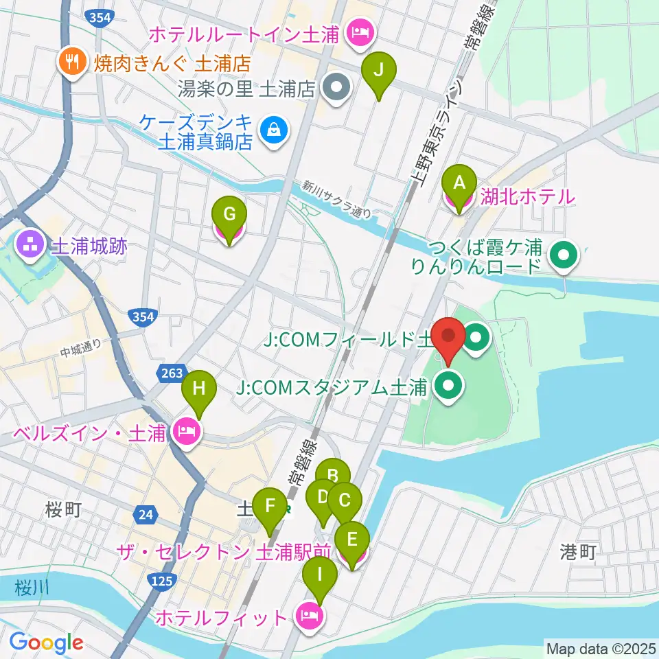 J:COMフィールド土浦周辺のホテル一覧地図