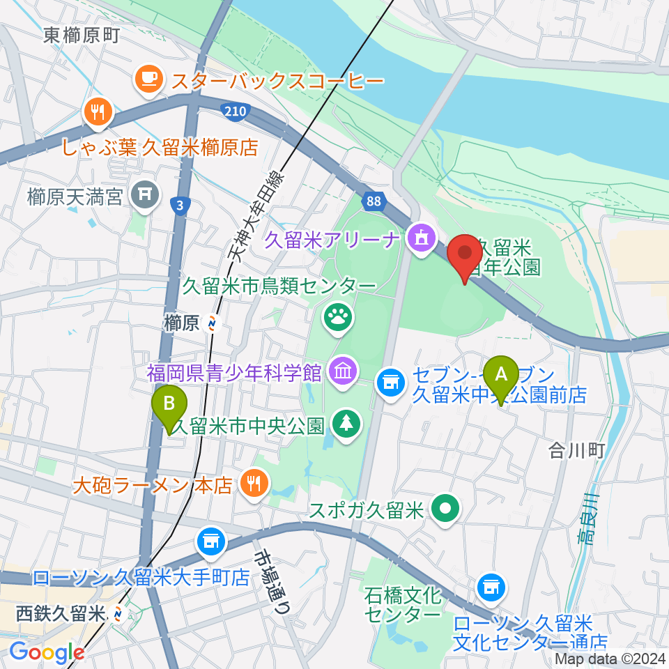 久留米市野球場周辺のホテル一覧地図