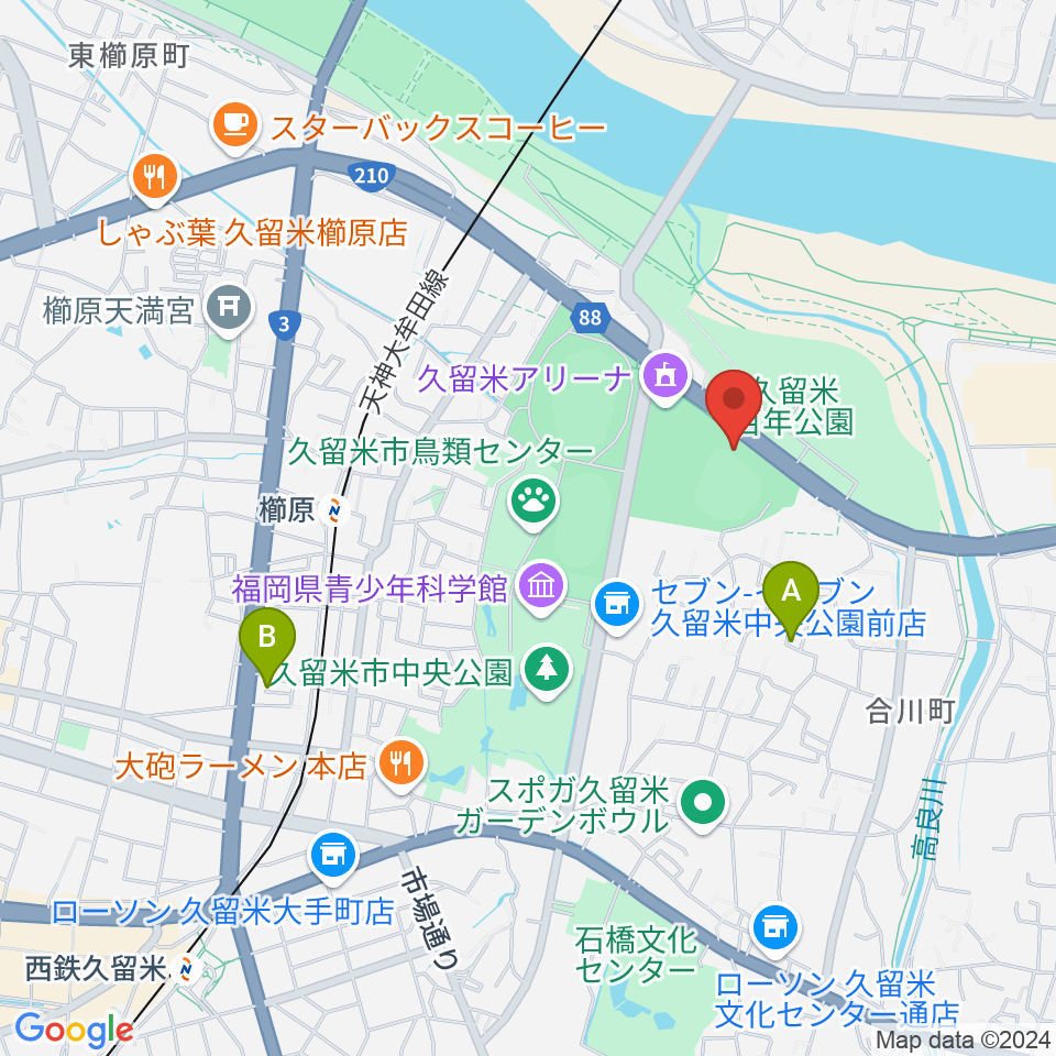 久留米市野球場周辺のホテル一覧地図