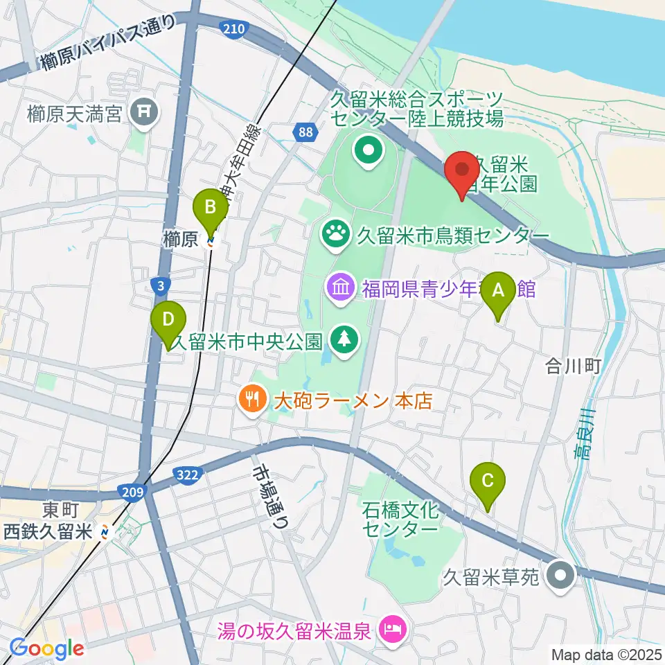 久留米市野球場周辺のホテル一覧地図